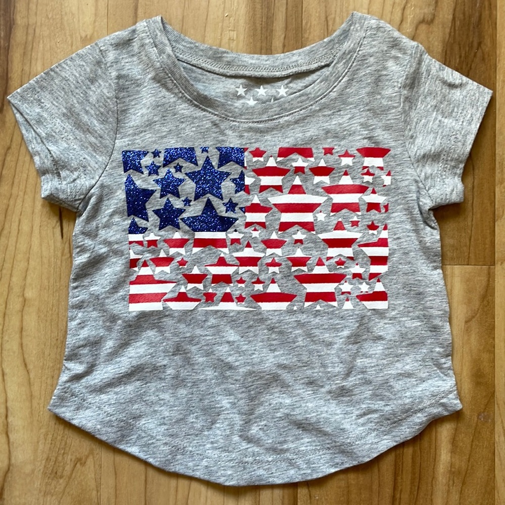 Baby Girls American Flag T-Shirt with Sparkles